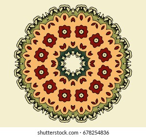 Vector illustration of a round beautiful floral ornament. Ethnic Mandala. Decorative elements. Islam, Arabic, Indian, motifs