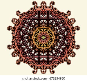 Vector illustration of a round beautiful floral ornament. Ethnic Mandala. Decorative elements. Islam, Arabic, Indian, motifs