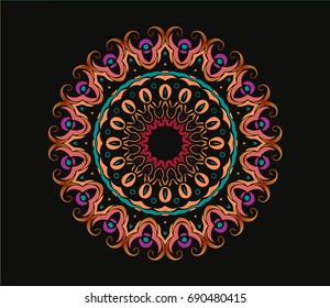 Vector illustration of a round beautiful floral ornament. Ethnic Mandala. Decorative elements. Islam, Arabic, Indian, motifs
