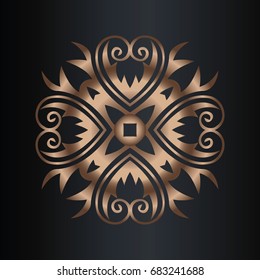 Vector illustration of a round beautiful gold floral ornament. Ethnic Mandala. Decorative elements. Islam, Arabic, Indian, motifs