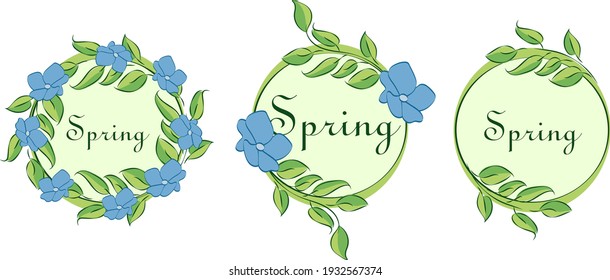 Ilustración vectorial de flores azules redondeadas con hojas lindas.Primavera, verano.Composición para tarjetas de felicitación y visita, afiches, invitaciones, impresiones de arte, ducha de bebé, boda, carteles, logo.Botánico.