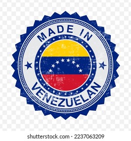 Vektorgrafik der runden blauen Briefmarke. Made in Venezuela auf transparentem Hintergrund (PNG).