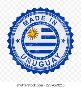 Vektorgrafik der runden blauen Briefmarke. Made in Uruguay auf transparentem Hintergrund (PNG).