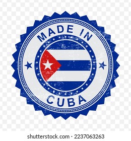 Vector illustration of round blue stamp. Made in Cuba on transparent background (PNG).