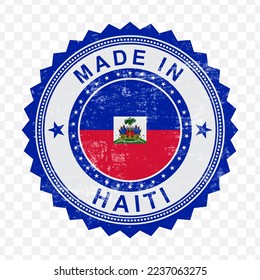 Vector illustration of round blue stamp. Made in Haiti on transparent background (PNG).