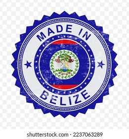 Vector illustration of round blue stamp. Made in Belize on transparent background (PNG).