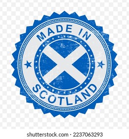 Vector illustration of round blue stamp. Made in Scotland on transparent background (PNG).