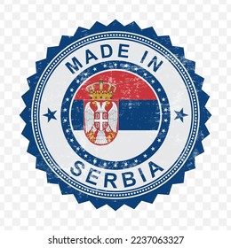 Vector illustration of round blue stamp. Made in Serbia on transparent background (PNG).