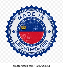 Vector illustration of round blue stamp. Made in Liechtenstein on transparent background (PNG).