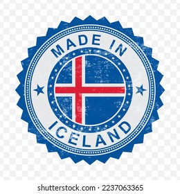 Vector illustration of round blue stamp. Made in Iceland on transparent background (PNG).