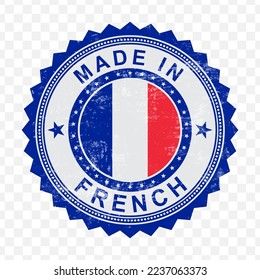 Vector illustration of round blue stamp. Made in French on transparent background (PNG).