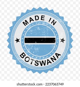 Vector illustration of round blue stamp. Made in Botswana on transparent background (PNG).
