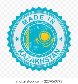 Vector illustration of round blue stamp. Made in Kazakhstan on transparent background (PNG).