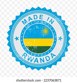 Vector illustration of round blue stamp. Made in Rwanda on transparent background (PNG).