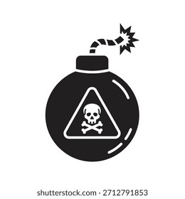 Vector illustration of a round bomb with a burning fuse containing a skull and crossbones warning symbol.