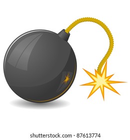 Vector illustration of round bomb with a fuse