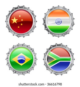 Vector Illustration of round bottle caps set, decorated with the flags of the world (G4).