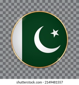 vector illustration of round button banner wit country flag of Pakistan