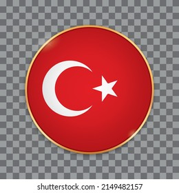 vector illustration of round button banner wit country flag of Turkey