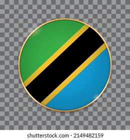 vector illustration of round button banner wit country flag of Tanzania