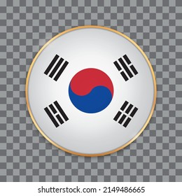 vector illustration of round button banner wit country flag of South Korea