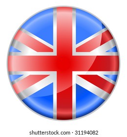 Vector illustration of round button  decorated with the flag of england,