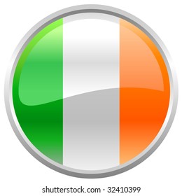 Vector Illustration of round button decorated with the flag  of Ireland