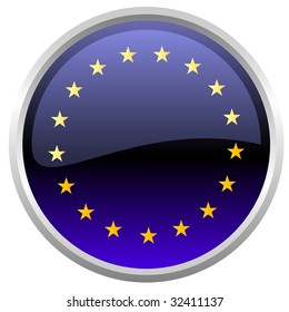 Vector Illustration of round button decorated with the flag of European Union