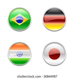 Vector Illustration of round buttons set, decorated with the flags of the world (G4).