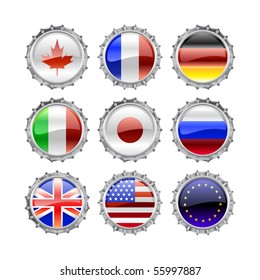 Vector Illustration of round buttons set, decorated with the flags of the world (G8).