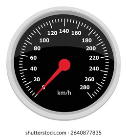 Vector illustration of a round car dashboard with speedometer and tachometer. Speedometer  needle points to zero. Car panel display. Isolated on white background. Vector illustration