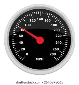 Vector illustration of a round car dashboard with speedometer and tachometer. Speedometer  needle points to 80 mph. Car panel display. Isolated on white background. Vector illustration