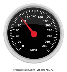 Vector illustration of a round car dashboard with speedometer and tachometer. Speedometer  needle points to 100 mph. Car panel display. Isolated on white background. Vector illustration