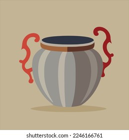 Vector illustration of a round ceramic vase in gray cyan color