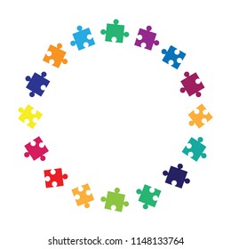 vector illustration of round circle frame with jigsaw puzzle for colorful template and problem solving skills visuals