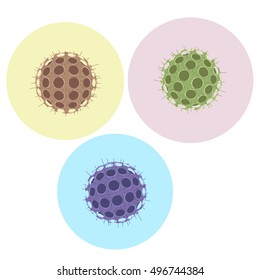 Vector illustration round of a dangerous virus on a color background. Microorganism spherical shape. Microscopic virus.