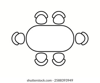 Vector illustration of a round dining table with four chairs seen from the top. Ideal for home decor, interior design, and restaurant layout planning.