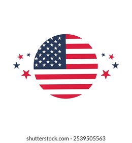 Vector illustration of round element of the USA flag and star decoration. Patriotism, national holidays, or events celebrating American culture. Website designs for government agencies, educational