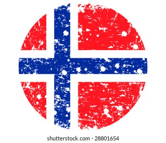 Vector illustration - Round flag of Norway in retro style