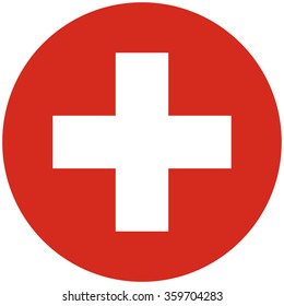 Vector illustration round flag of Switzerland country. Swiss flag. Button or badge