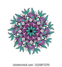 Ilustración vectorial. Ornamento de flores redondas. Mandala natural de colores.