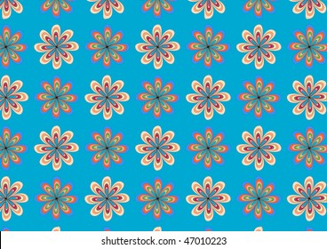 Vector illustration of round flowers abstract pattern on navy blue background