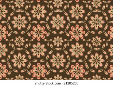 Vector illustration of round flowes abstract pattern on brown background