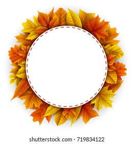 Vector illustration of Round frame with autumn leaves isolated on white background