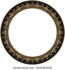 Vector illustration for a round frame border ornament, gold color and black background, suitable for use in frames with text placed in the center