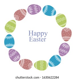 Vector illustration of a round frame of Easter eggs on a white background, a great element of your design.