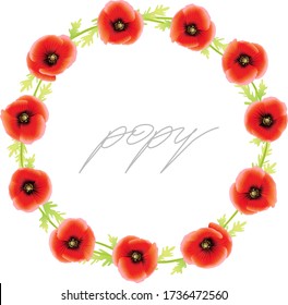Ilustración vectorial de un marco redondo hecho de amapolas. Día de la Conmemoración.