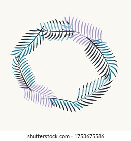 Vector illustration of a round frame made of palm leaves 