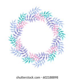 Vector illustration of a round frame of multi-colored leaves.