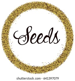 Vector illustration with round frame of seeds or beads on a white background.
